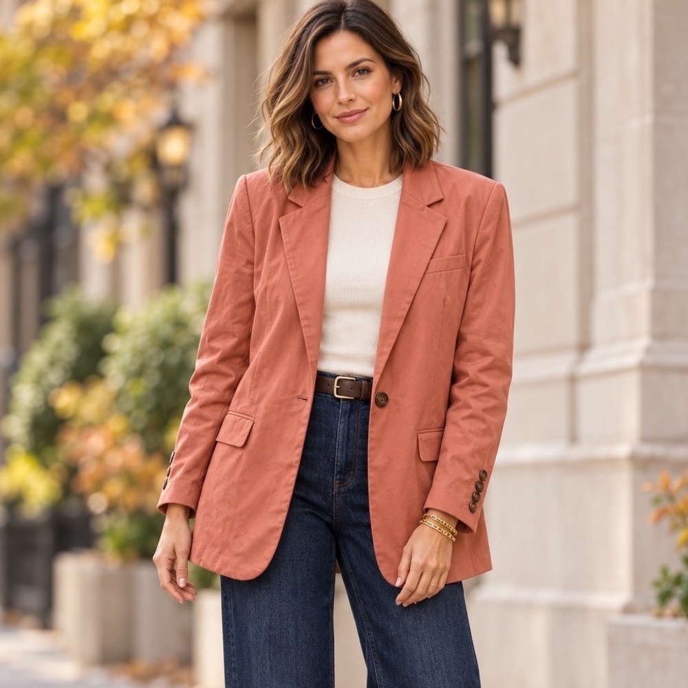 NWT Vigoss Desert Rose Blazer Terracotta Chic Minimalist Quiet Luxury Sz M